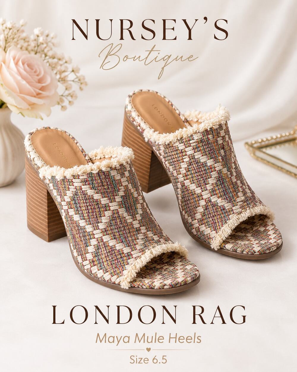 London Rag Maya Woven Textile Mule Heels Size 6.5